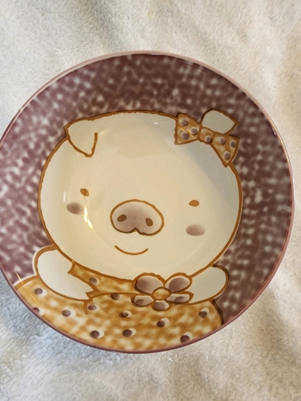 Chengs Soup Bowl Cute Piglet Ceramic Bowl in Mauve and Cream
